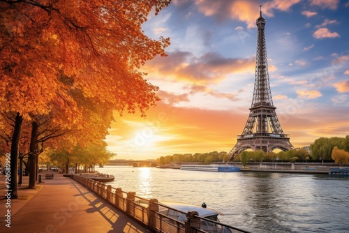 The Eiffel Tower stands tall in the vibrant city of Paris, capturing the essence of this iconic landmark, Paris France with River Seine - amazing travel photography, AI Generated © Ifti Digital