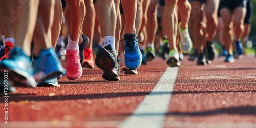 Running a race on a track for sports competition and winning