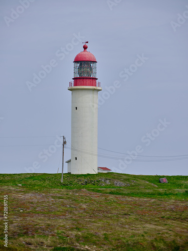 The Cape Race Lighthouse on the rocky and desolate coast of Canadas most easterly point on the island of newfoundland