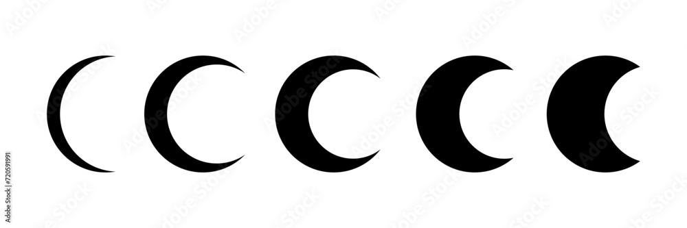 Set of Moon and Crescent icon symbol sign element collection. Vector illustration design isolated on white background Set of Moon and Crescent icon symbol sign element collection. Vector illustration design isolated on white background