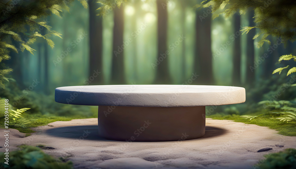 Mystical Stone Table in Enchanted Forest Clearing Mystical Stone Table in Enchanted Forest Clearing