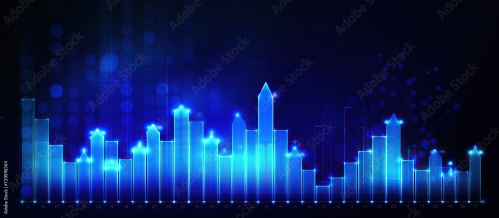 Futuristic glowing blue diagram growth chart symbol in blue tone