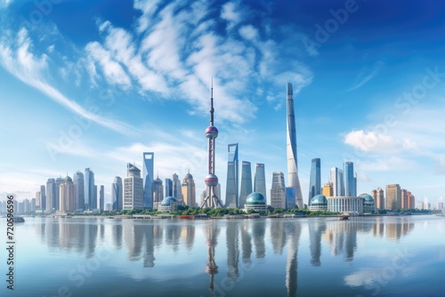 Shanghai Lujiazui Finance and Trade Zone of the modern city  Shanghai skyline panorama with the Huangpu river  China  AI Generated