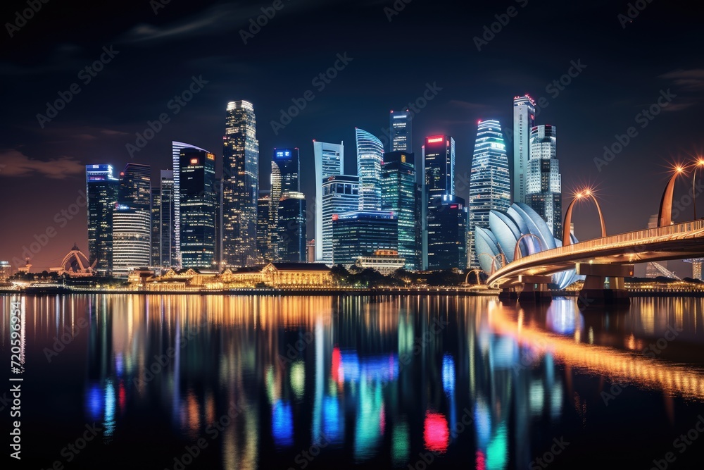 Singapore skyline at night. Singapore is the most populous city in the world, Singapore city at night, AI Generated