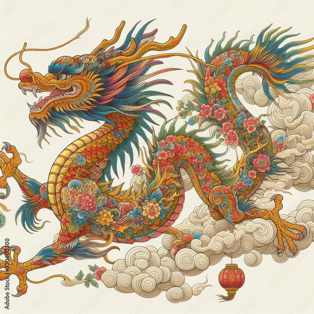 Majestic Chinese Flying Dragon Soars in Celebration: A Vibrant Tribute to Chinese New Year and the Timeless Dance with the Ancient Lunar Cycle