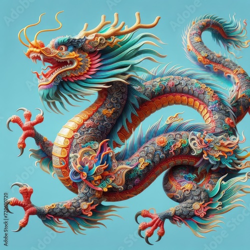 Majestic Chinese Flying Dragon Soars in Celebration: A Vibrant Tribute to Chinese New Year and the Timeless Dance with the Ancient Lunar Cycle