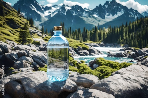 Mineral water bottle in the mountains.