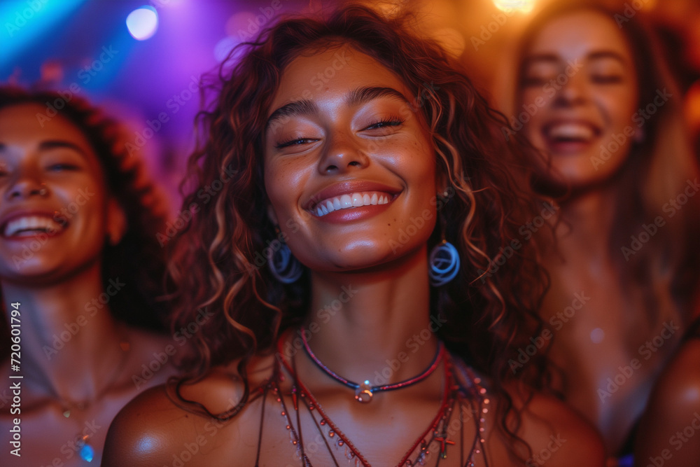 Friends enjoying nightlife at a club, the image reflects the vibrant energy of a social gathering with a lively atmosphere. Friends enjoying nightlife at a club, the image reflects the vibrant energy of a social gathering with a lively atmosphere.