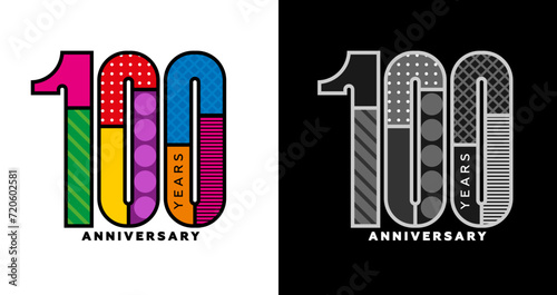 100th anniversary, 100th year logo set, centennial, colorful logo for celebration, invitations, congratulations, web template, flyer and booklet, retro