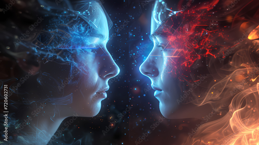 Symbiotic Existence. Human and Technology Synergy in Digital Art Illustration Symbiotic Existence. Human and Technology Synergy in Digital Art Illustration