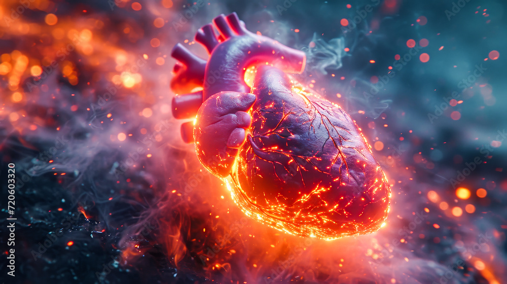 Burning heart in landscape in forest close-ups, dramatic. Generative AI ...