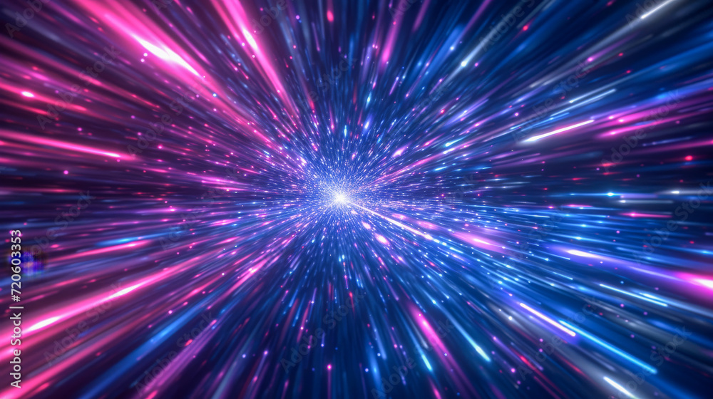 glowing neon light strip, gives the feeling of a rapid intergalactic journey at hypersonic speed. Generative AI. glowing neon light strip, gives the feeling of a rapid intergalactic journey at hypersonic speed. Generative AI.