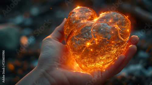 hand holds glowing human heart, health and safety, created with - generative AI