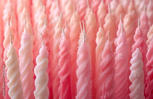 tens of dozens of pink candles in a white and pink pattern