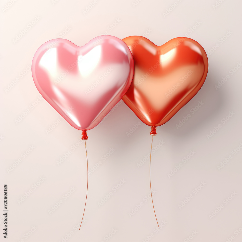Two heart shaped balloons, holiday card design to Valentine Day or Wedding, romantic concept