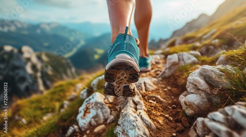 runner's shoes on a mountain path generative ai