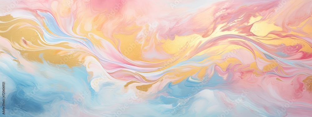 luxury suminagashi backdrop. marble liquid alcohol ink in the color of gold and sunset sky