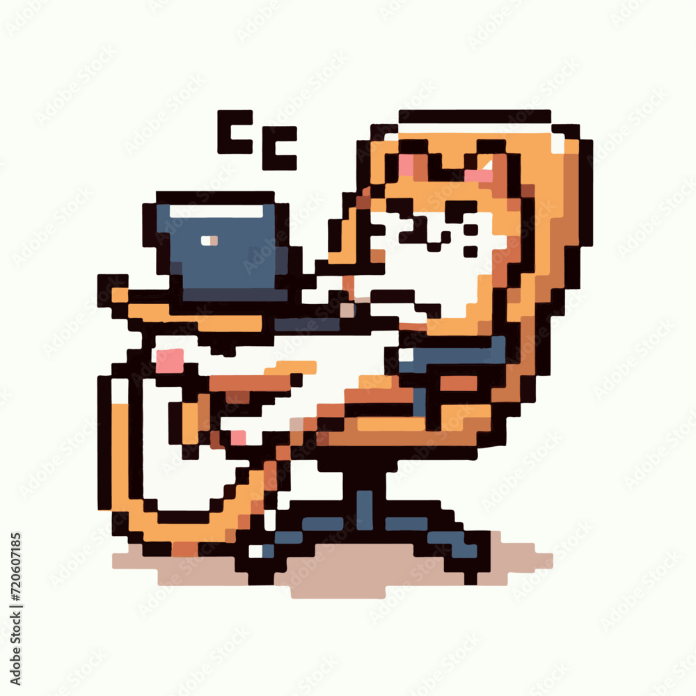 Fototapeta premium Lazy cat sitting in the chair in pixel art style