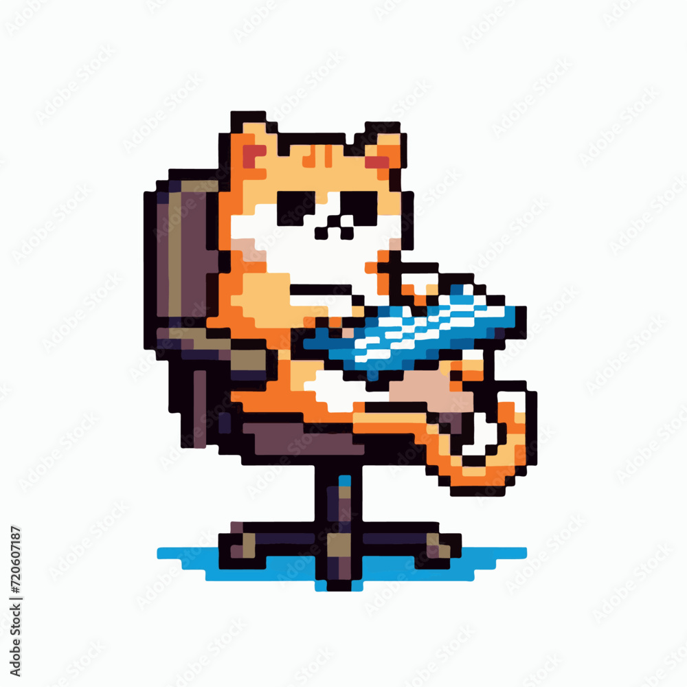 Fototapeta premium Lazy cat sitting in the chair in pixel art style