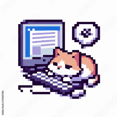 Lazy cat sitting in the chair in pixel art style