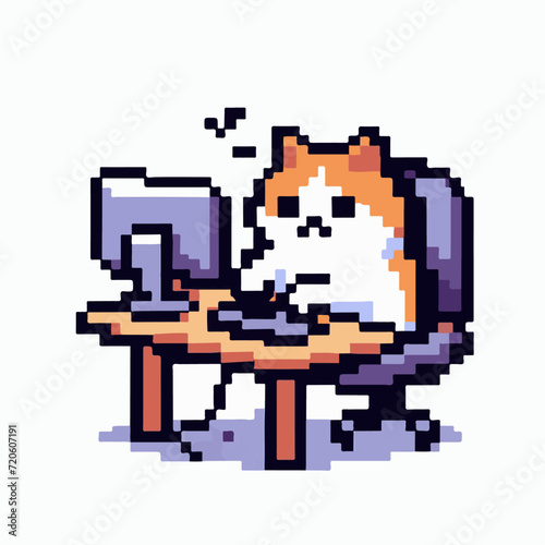 Lazy cat sitting in the chair in pixel art style