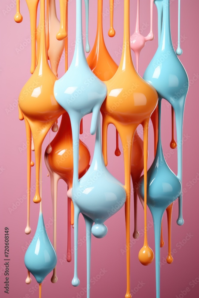 Colorful paint dripping. Stylish acrylic liquid layered colorful painting concept.
