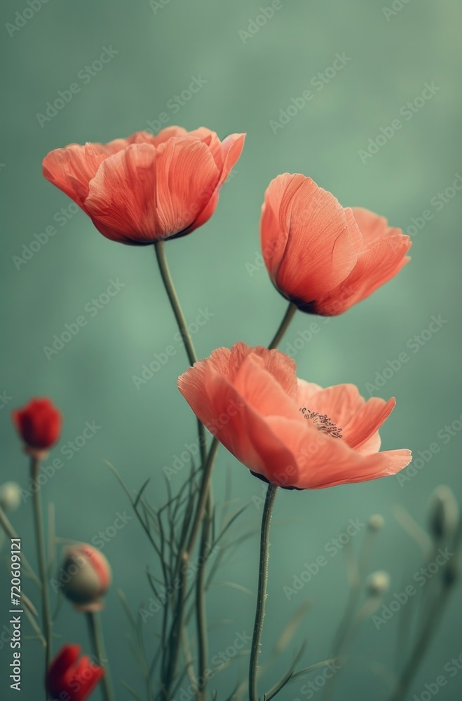 Obraz premium three brown flower on green background