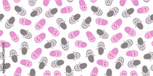 House slippers in the shape of cute pets. Pattern seamless. Funny slippers Hare and cat. Rabbits and kittens. Cartoon flat home warm comfortable sleeping footwear for men, women, children.