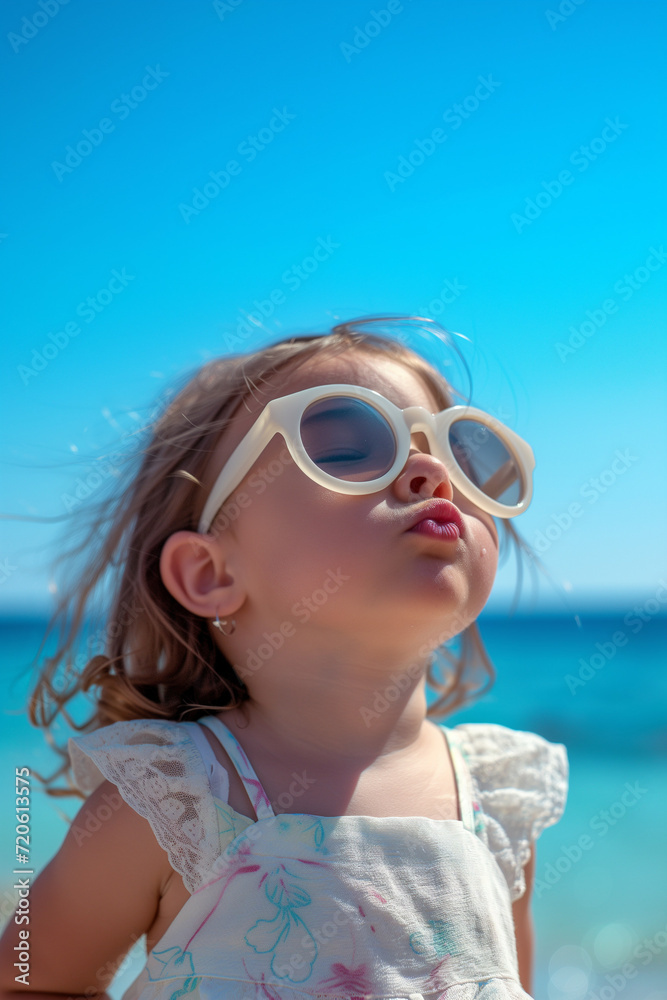Cute little girl in summer wearing sunglasses. The scene radiates a delightful charm with a playful and stylish expression in a sunny setting.
Cute little girl in summer wearing sunglasses. The scene radiates a delightful charm with a playful and stylish expression in a sunny setting.