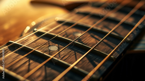 Close up of accoustic guitar strings