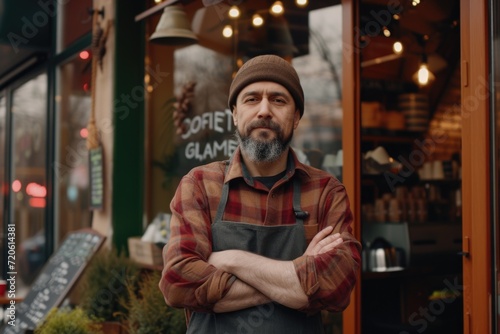 Portrait of a coffee shop owner standing at the entrance © Vorda Berge