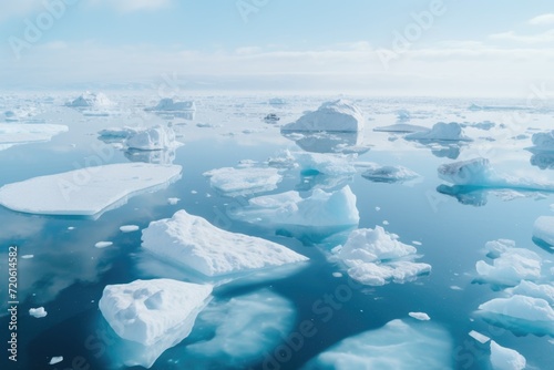 Aerial view of icebergs melting in the ocean