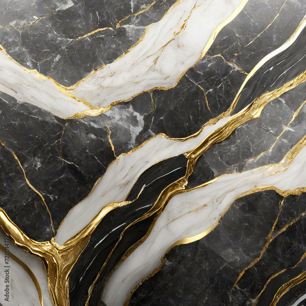 Fototapeta Monochromatic Grandeur: Black and White Marble with Luxurious Gold