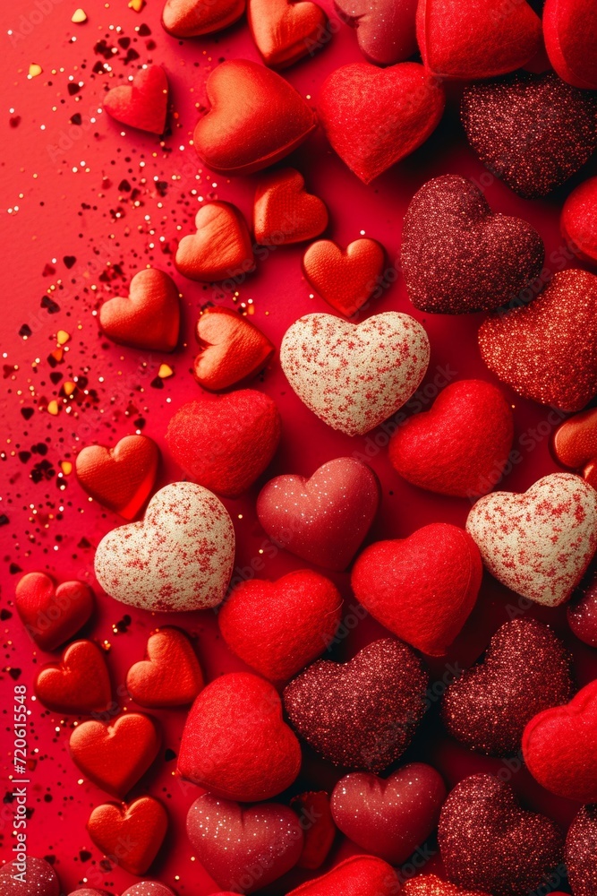 A vibrant background of red hearts surrounds a platter of valentine's day themed fruit, with succulent strawberries adding a touch of sweetness and accessory fruit bringing bursts of red berry color A vibrant background of red hearts surrounds a platter of valentine's day themed fruit, with succulent strawberries adding a touch of sweetness and accessory fruit bringing bursts of red berry color
