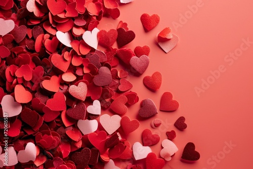 A vibrant and romantic valentine's day background, adorned with a scattered pile of small carmine hearts, evoking feelings of love and passion