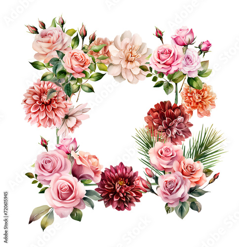 Image of a flower arrangement in a watercolor style on
transparent background. This image can be used as a design for packaging materials, textiles, etc. Botanical illustration