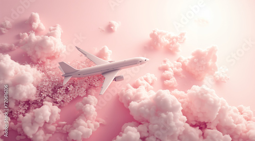 Eco friendly aircraft fuel conceptual background. Toy airplane surrounded with flowers.