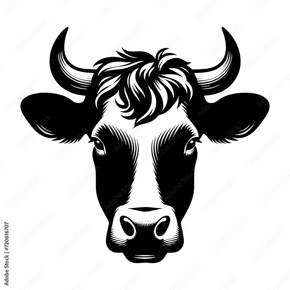 Cow head logo monochrome clip art. Flat vector illustration Cow head logo monochrome clip art. Flat vector illustration