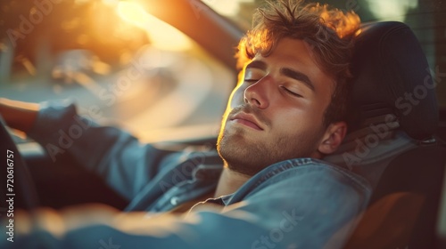 young man fell asleep at the wheel of a car