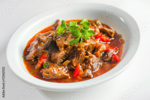 An intricately prepared Georgian dish, elegantly isolated on a white background
