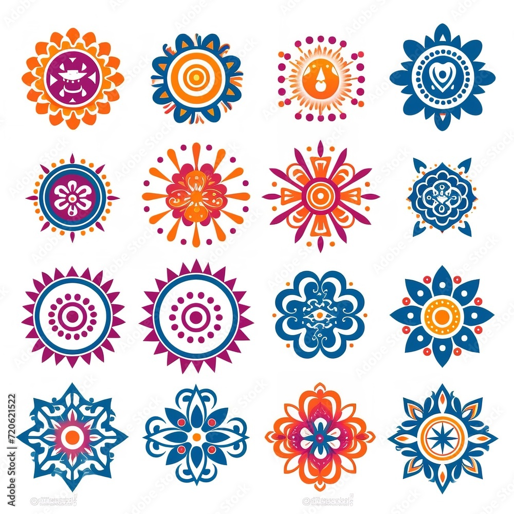Rangoli Clipart Collection for Diwali with Icons Rangoli Clipart Collection for Diwali with Icons