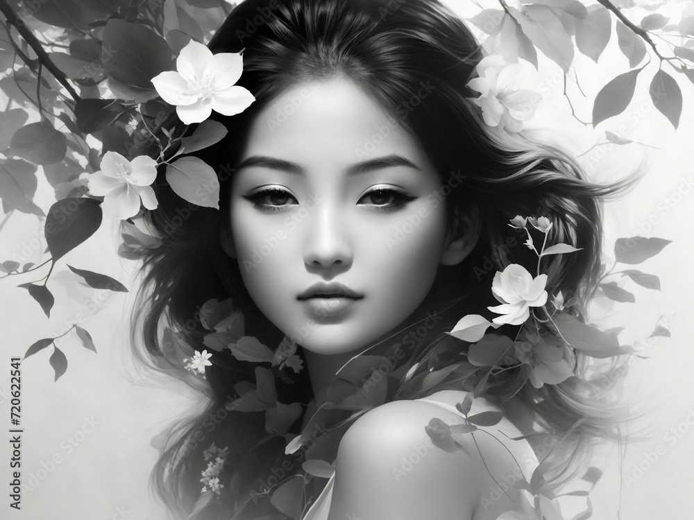 Nature's Fusion: Asian Girl Double Exposure Art Nature's Fusion: Asian Girl Double Exposure Art
