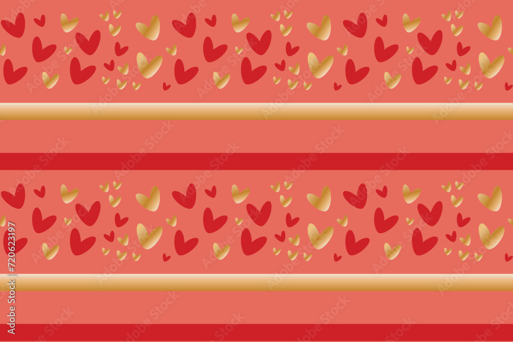 Cute red gold hearts lines seamless pattern lovely romantic Coral background Valentine's Day Mother's textiles fabric wallpaper decorative wrapping paper wallpapers polygraphy banners Vector design Cute red gold hearts lines seamless pattern lovely romantic Coral background Valentine's Day Mother's textiles fabric wallpaper decorative wrapping paper wallpapers polygraphy banners Vector design