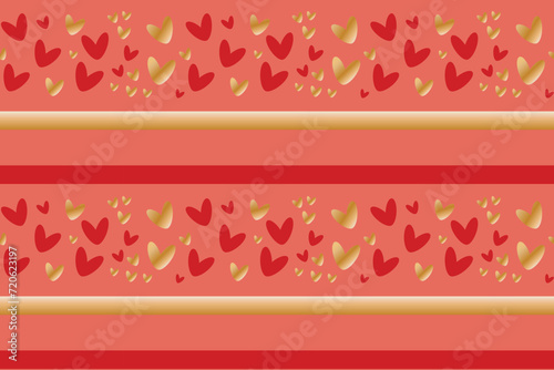 Cute red gold hearts lines seamless pattern lovely romantic Coral background Valentine's Day Mother's textiles fabric wallpaper decorative wrapping paper wallpapers polygraphy banners Vector design