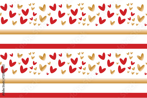 Cute red gold hearts lines seamless pattern lovely romantic background great Valentine's Day Mother's textiles fabric wallpaper decorative wrapping paper wallpapers polygraphy banners Vector design