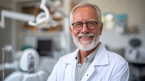 A Happy Senior Man Poses for the Camera at the Dentist's Office