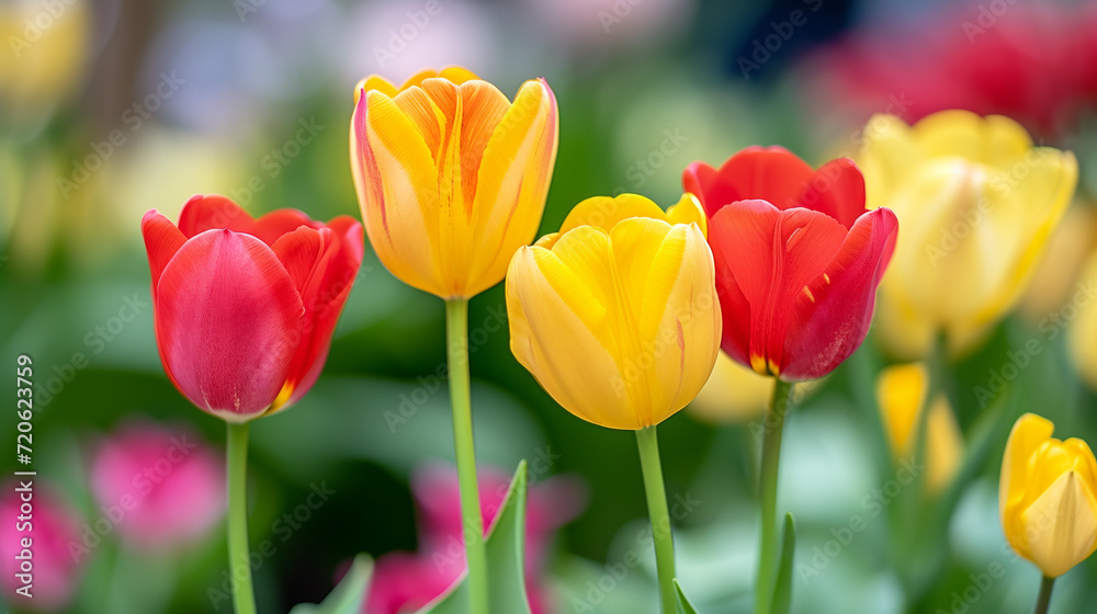 Beautiful yellow and red tulips in a botanical park. Beautiful yellow and red tulips in a botanical park.