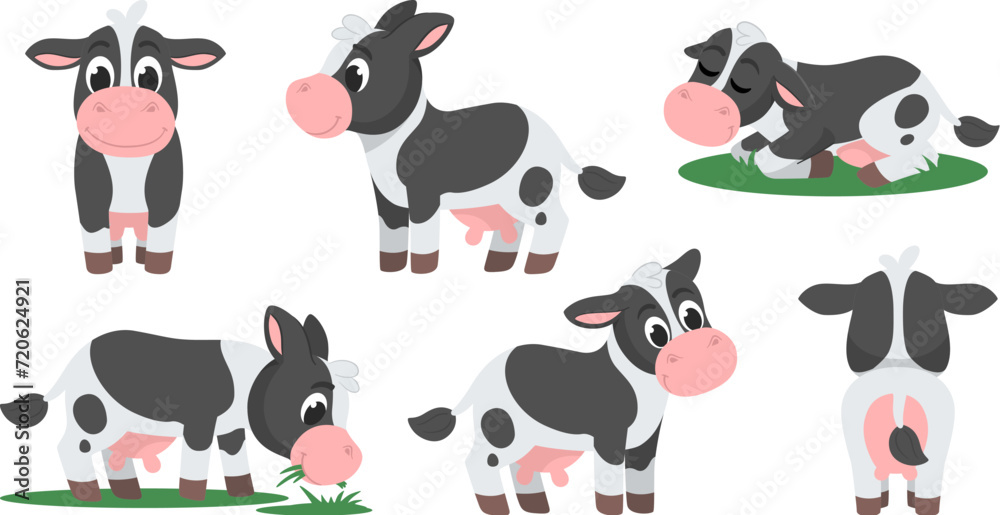 Set of cute cows in different poses and angles. Set of cute cows in different poses and angles.