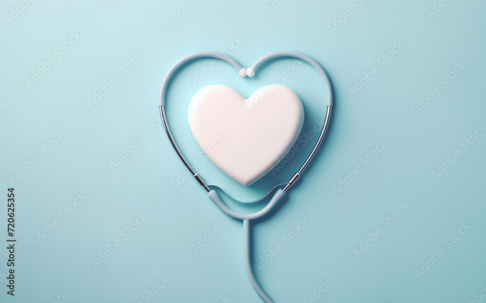 Pulse stethoscope, stethoscope twisted into the shape of a heart Concept of health care and health check up Pulse stethoscope, stethoscope twisted into the shape of a heart Concept of health care and health check up