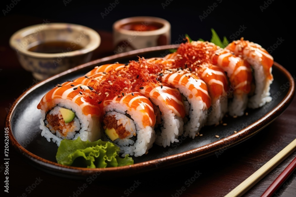 platter of sushi rolls . ai generated platter of sushi rolls . ai generated